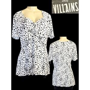 Disney Villains Cruella De Vil Dalmatian Peplum White Black Short Sleeve Top L